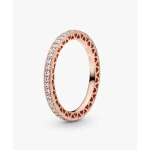 Pandora Sparkle & Hearts Ring 14k rose gold plating Size 7 New in Bag